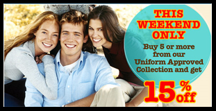 (Expired) Aérpostale Coupon Code – this weekend, get 15% discount when you buy 5+ items from the Uniform Approved Collection!