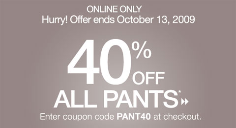 Penningtons Online Coupon Code: 40% Off Pants!