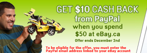 Ebay Canada: Free $10 Cashback On $50 Spend!