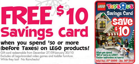 Toysrus.ca: Spend $50 On Lego, Get $10 Gift Card!