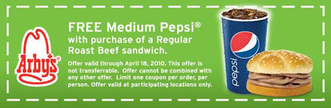 Arbys Free Medium Pepsi Printable Coupon