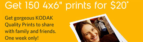 Kodak Canada 150 4x6 prints for $20 Coupon Code 