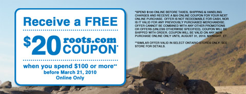 Roots Canada Free $20 Coupon With Purchase Photo Roots Canada Free $20 Coupon With Purchase