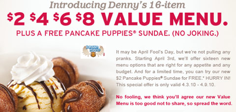 Dennys Dennys Free Pancake Puppies Sundae Printable Coupon