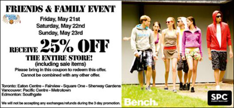 Bench Canada SPC Friends and Family Event 25% Off