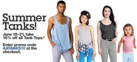American Apparel: 15% All* Summer Tank Tops (Today!) + BOGO 
