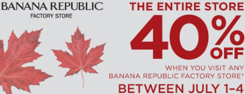 Banana Gap Factory and Banana Republic Factory Canada: 40% Off Sale