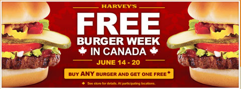Harveys Buy 1 Get 1 Free Burgers @ Harveys Canada