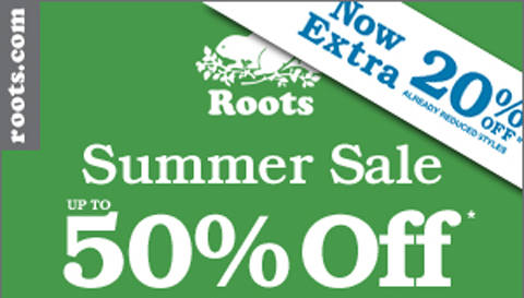 Roots Canada Summer Sale: 50% Discount PLUS Extra 20% Off