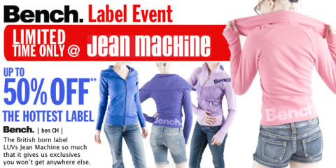 Jean Machine: Bench Clothing up to 50% off 