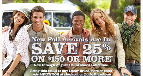 LuckyBrand Lucky Brand: 25% Off $150 Printable Coupon + Code