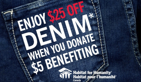 Guess Canada: Donate $5 to Habitat for Humanity, get $25 Off Denim