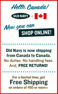 The Gap, Banana Republic + Old Navy Canada: Now Online and Free Shipping on $50 spend