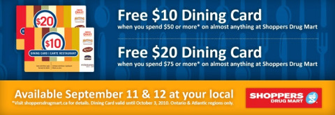 Shopers Drug Mart Shoppers Drug Mart: $10 $20 Restaurant GC with $50 Purchase (East)