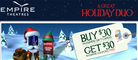 Empire Theatres: Buy $30 Gift Cards For $30 Free Coupons
