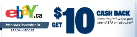 Paypal Ebay Spend $75 on Ebay.ca, get $10 Back with Paypal