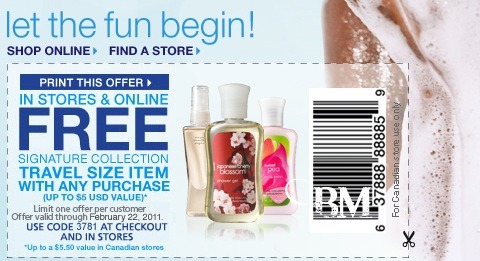 Bath & Body Works: Free Travel Size Item Printable Coupon