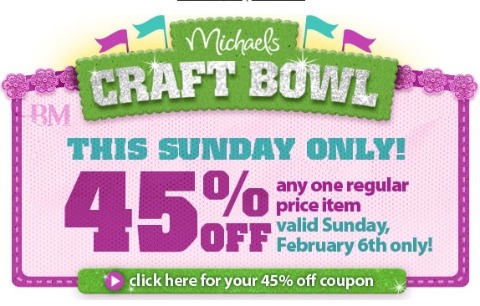 Michaels Michaels: 45% Off 1 Item Printable Coupon (Sunday)