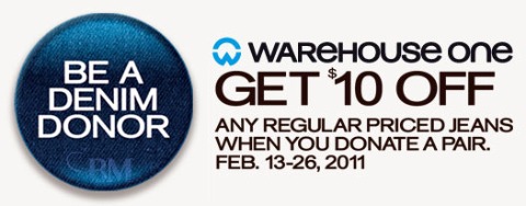 WarehouseOne Warehouse One: Be a Denim Donor and Get $10 Off