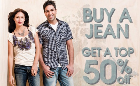 Bootlegger: Buy A Jean & Get A Top For 50% Off