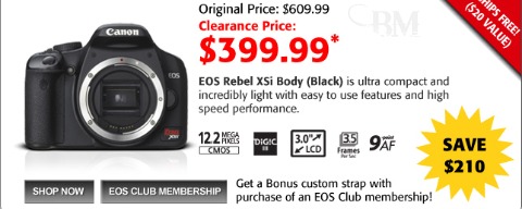 Canon Canon eStore: Canon Rebel XSi for $399.99 (Save $210) + Free Shipping
