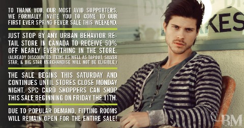 Urban Behaviour: 50% Off Everything Weekend