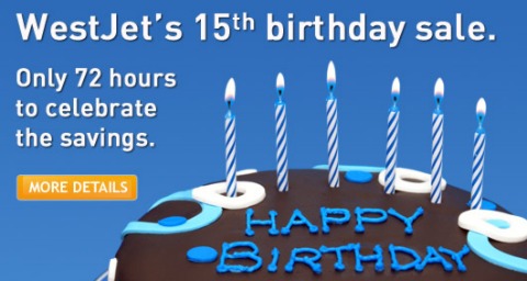 Westjet: 72 Hour 15th Anniversary Sale Photo Westjet: 72 Hour 15th Anniversary Sale
