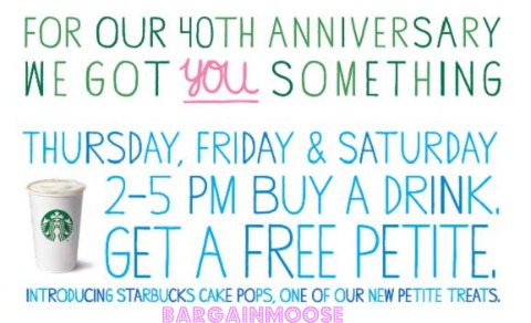 Starbucks 40th Anniversary Celebrations: Get A Free Petite Treat With Beverage Purchase 