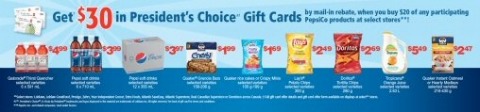 $30 Presidents Choice Gift Cards With $20 PepsiCo Products