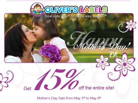 Olivers Labels: 15% Off Mothers Day Sale