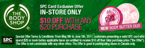 SPC: $10 off $20 Purchase at The Body Shop