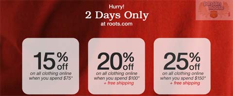 Roots Canada 2 Day Sale 