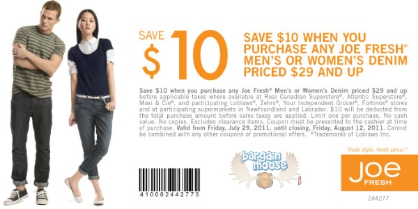 Joe Fresh Canada: Save $5 $10 Off Denim Printable Coupons