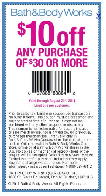 Bath And Body Works In Store Printable Coupon 2011