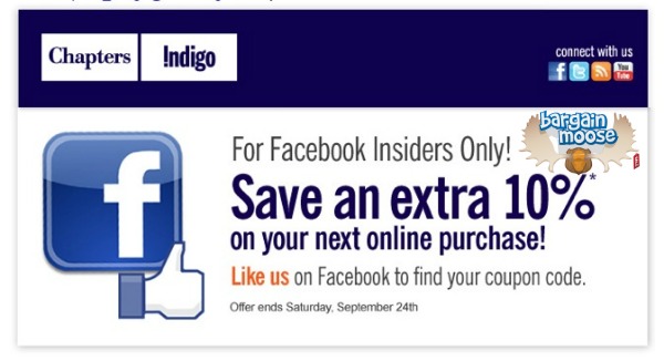Chapters Canada: 10% Off When You Like on Facebook