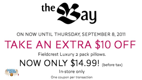 The Bay Canada Printable Coupon: Save 75% Off Fieldcrest Pillows Photo The Bay Canada Printable Coupon: Save 75% Off Fieldcrest Pillows