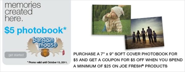Photolab.ca: $5 Photobook & $5 Joe fresh coupon