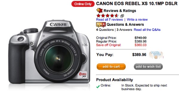 source The Source: Canon EOS Rebel XS 10.1MP DSLR $389.96