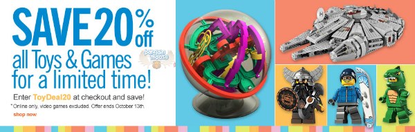 Chapters Canada: 20% off Toys Coupon Code