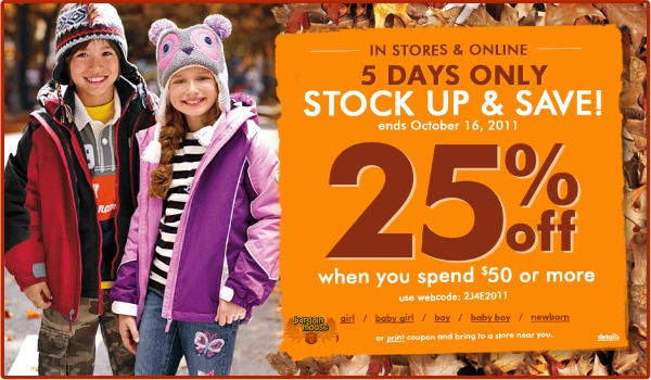 Childrens Place: Save 25% On $50 Coupons