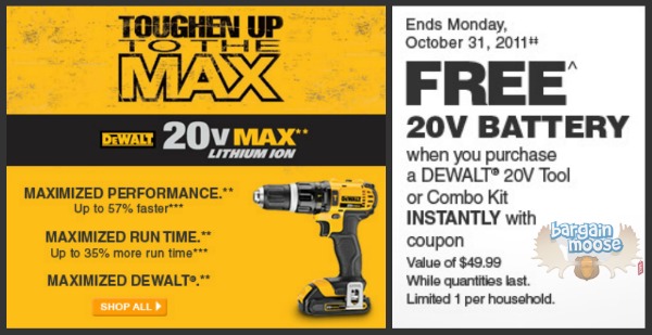 Home Depot Canada Free Dewalt 20V Battery Coupon With Purchase