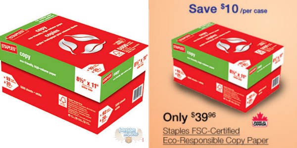 staples Staples Canada: Staples FSC Certified Eco Responsible Copy Paper (5000 Sheets/ 1 Case) $39.96 (Save $10)