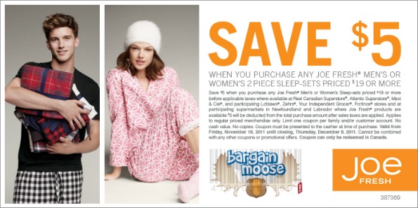 Joe Fresh Canada: $5 Off Sleepsets Printable Coupon