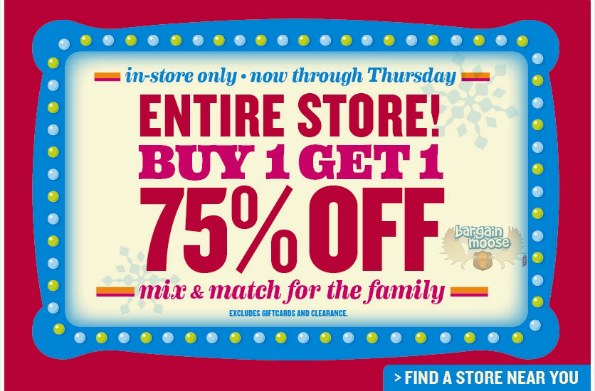 Old Navy Canada: BOGO 75% off   In Stores