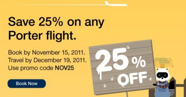 porter Porter, Air Canada & Westjet: 25% off Coupon Codes