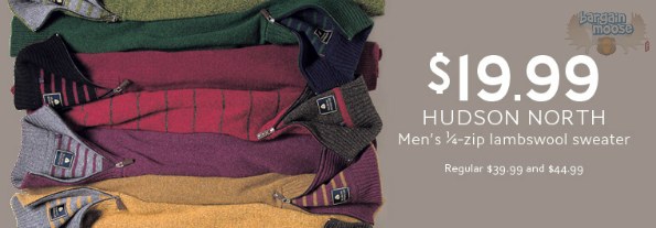 thebay The Bay Canada: Mens Hudson North Quarter Zip Lambswool Sweaters $19.99 (Reg $39.99 $44.99)