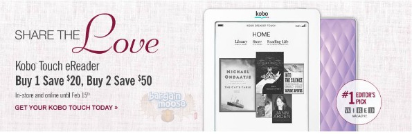 Chapters Canada: Kobo Touch eReader Buy 1 Save $20 Buy 2 Save $50 Photo Chapters Canada: Kobo Touch eReader Buy 1 Save $20 Buy 2 Save $50