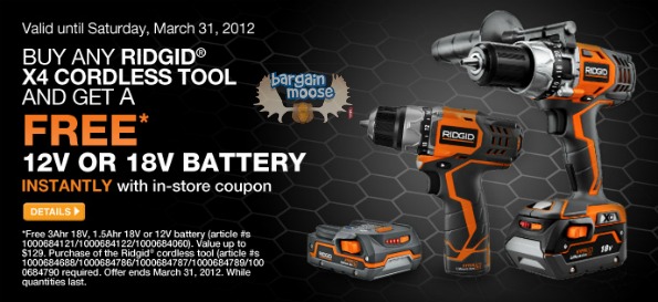 Home Depot Canada: Free 12V or 18V Battery With Rigid X4 Cordless Tool Purchase