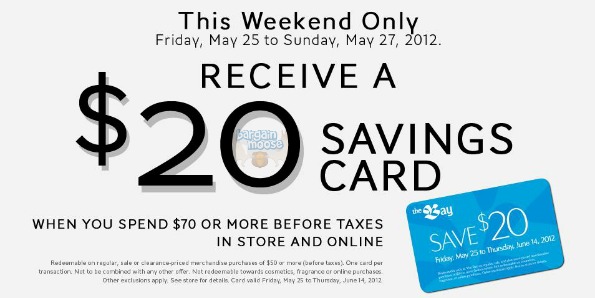 The Bay Canada: $20 Saving Card for $70 Purchase Online & In Store Photo The Bay Canada: $20 Saving Card for $70 Purchase Online & In Store