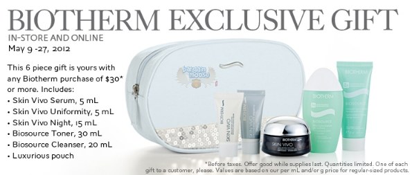 thebay The Bay Canada: Free 6 Piece Gift Set with $30 Biotherm Purchase